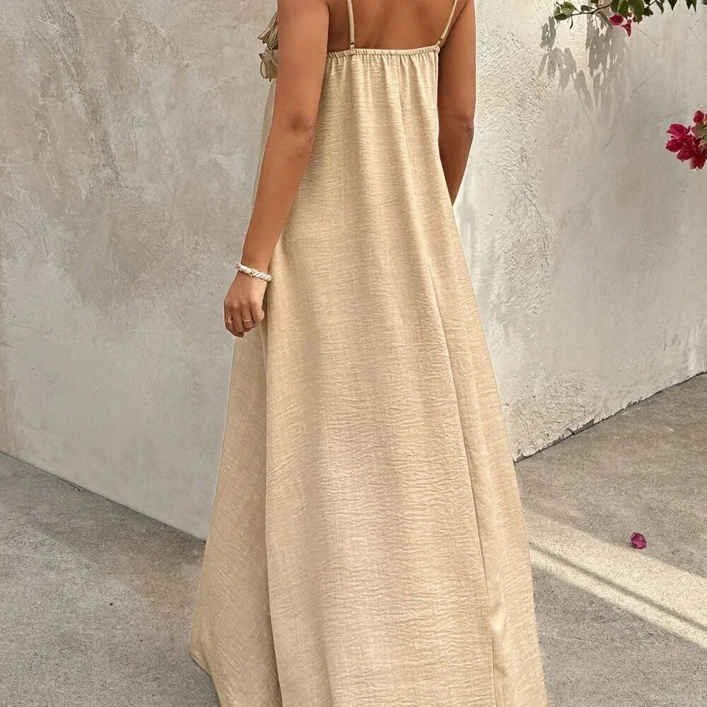Khaki Casual Women's Floral Cami A-Line Dress